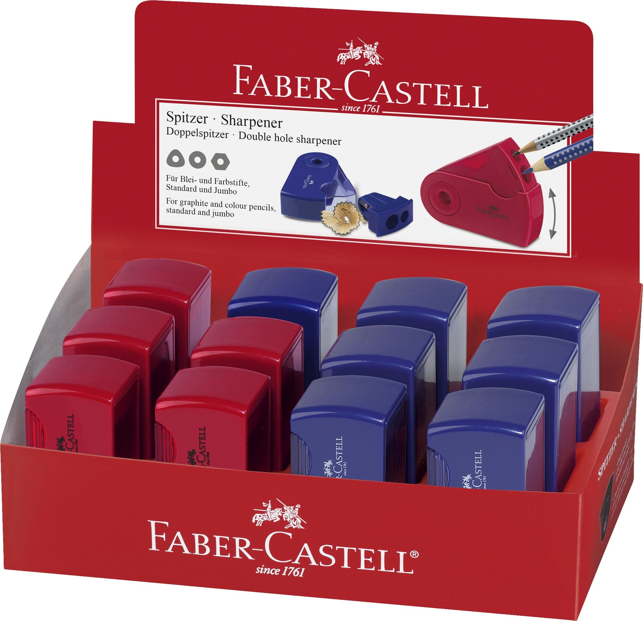 ASCUTITOARE PLASTIC DUBLA SLEEVE ROSIE/ALBASTRA FABER-CASTELL
