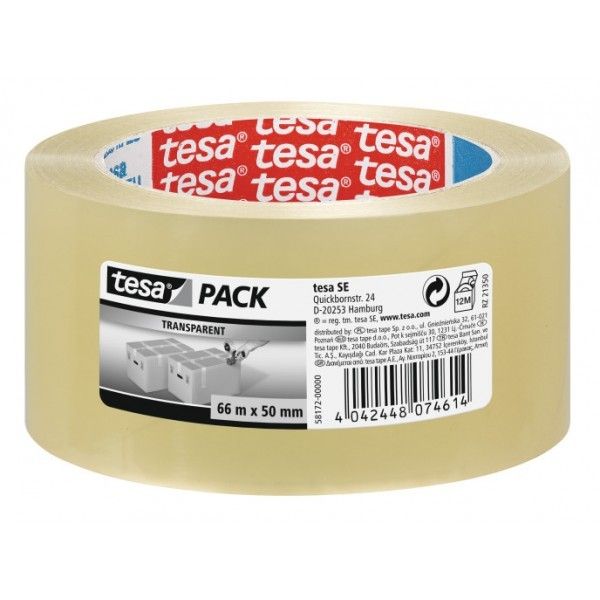 BANDA ADEZIVA TRANSPARENTA 66M 48MM ADEZIV CAUCIUC NATURAL TESA
