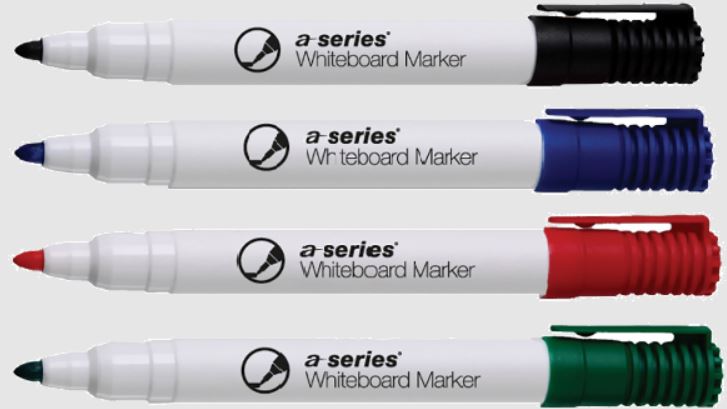Marker pentru tabla A-series,  corp plastic, varf 2 mm, 4 culori/set