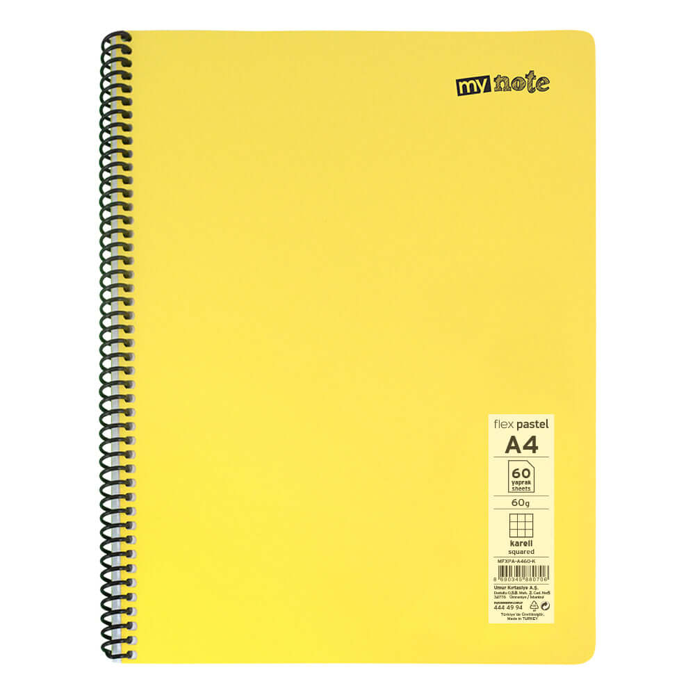 Caiet cu spira Mynote, format A4, 60 file offset 60 g/mp, liniatura matematica, coperta PP pastel, mix de 8 culori
