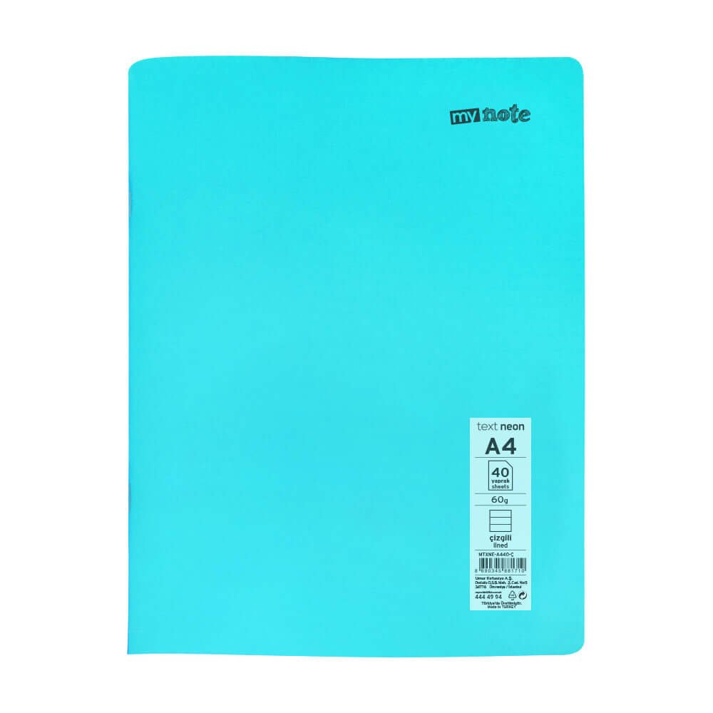 Caiet capsat Mynote, format A4, 40 file offset 60 g/mp, liniatura dictando, coperta PP neon, mix de 8 culori