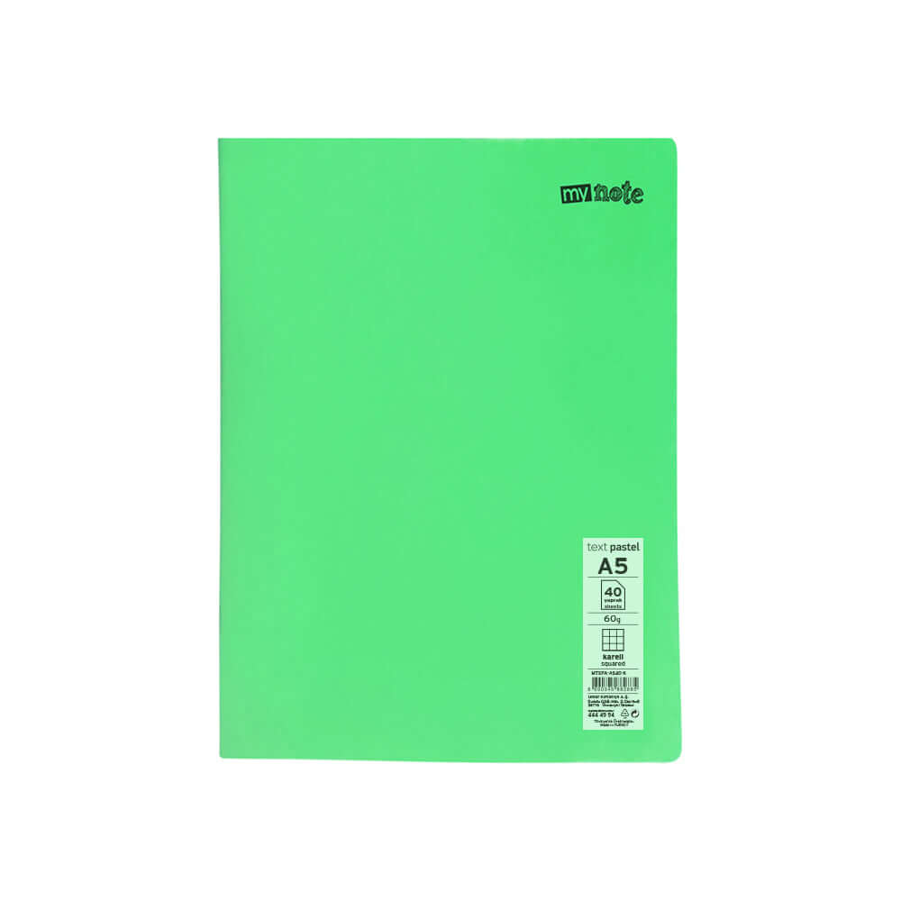 Caiet capsat Mynote, format A5, 40 file offset 60 g/mp, liniatura matematica, coperta PP pastel, mix de 8 culori