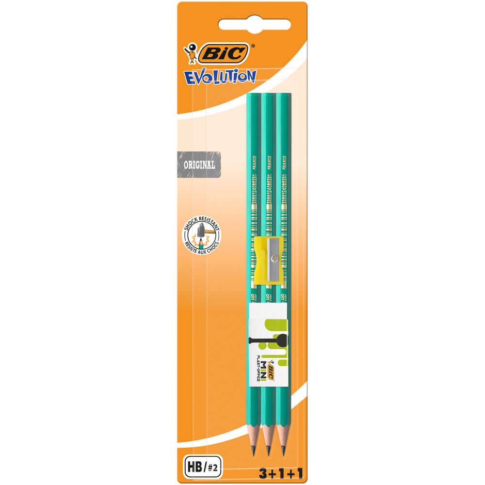 Set 3 creioane grafit Bic Evolution si ascutitoare blister