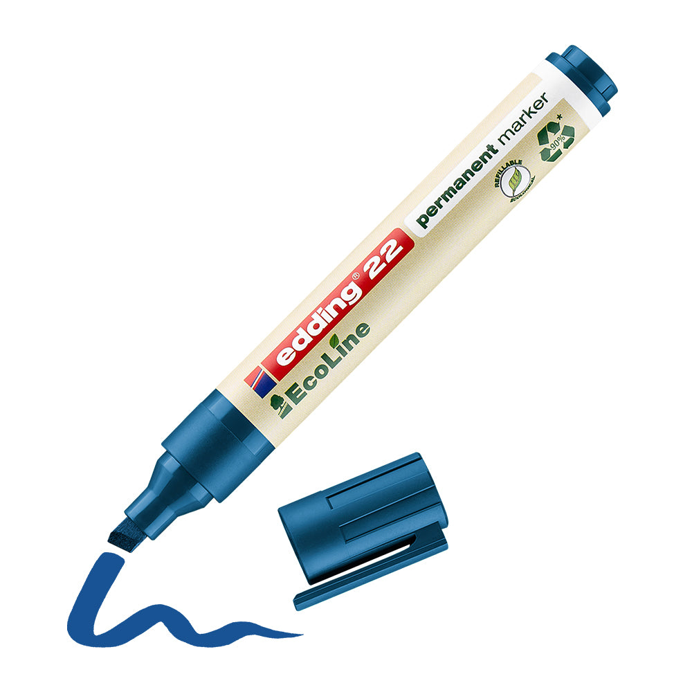 Marker permanent Edding 22 Ecoline, corp plastic, varf tesit 1-5 mm, albastru