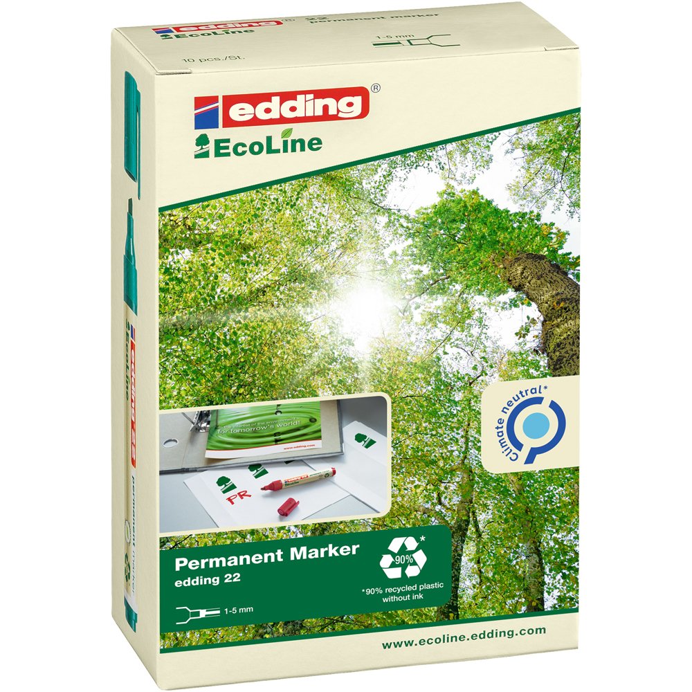 Marker Edding 22 Ecoline, permanent, corp plastic, varf tesit, 1-5 mm, negru
