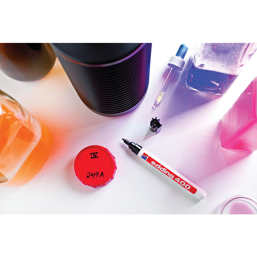 Marker permanent Edding 400, corp plastic, varf rotund, 1 mm, albastru