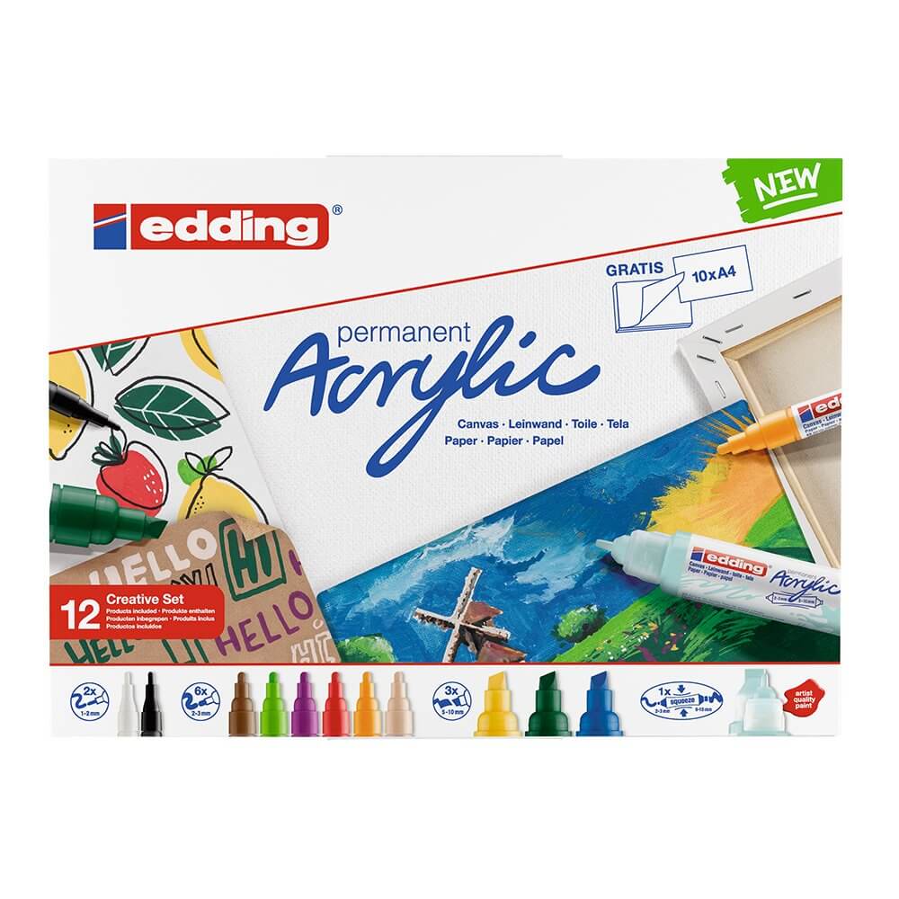 Set creativ Edding, markere acrilice, 12 bucati/set