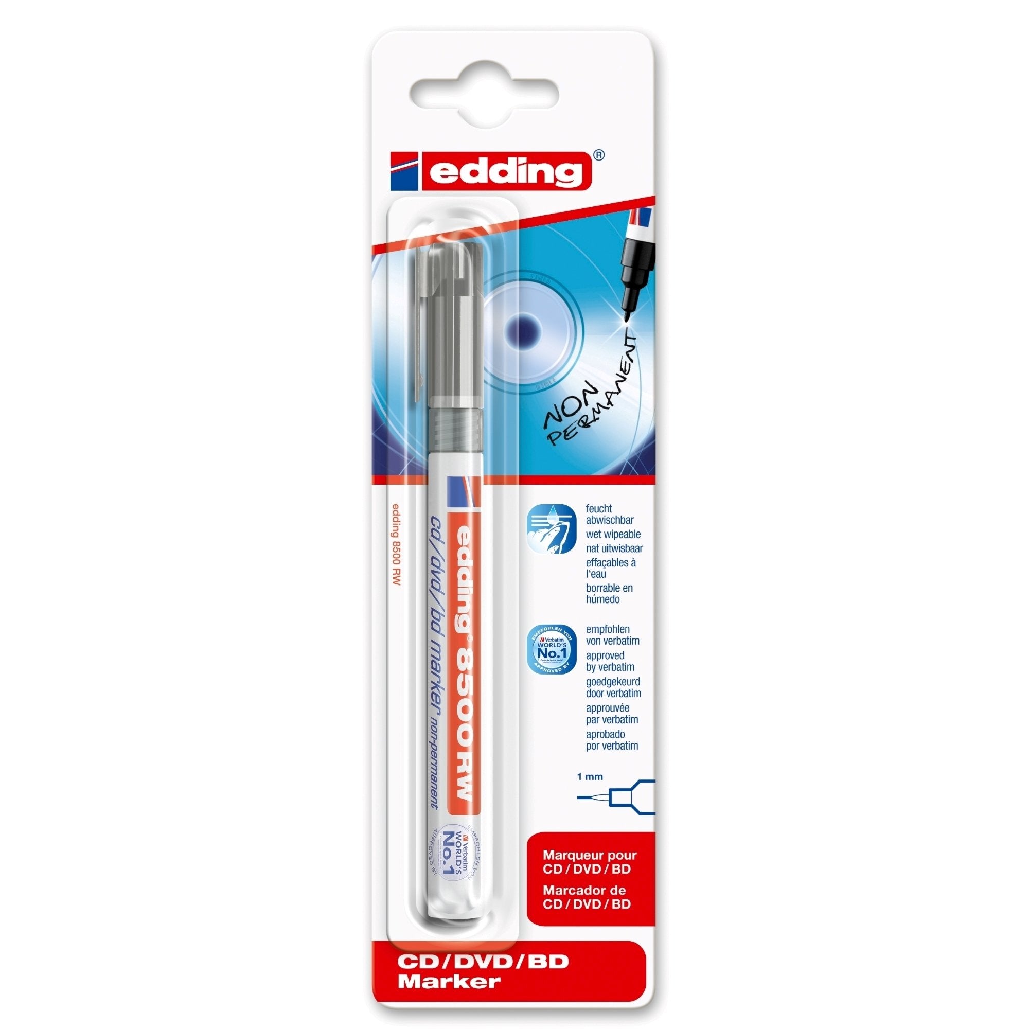 Marker nepermanent Edding CD 8500, varf rotund, 1 mm, negru