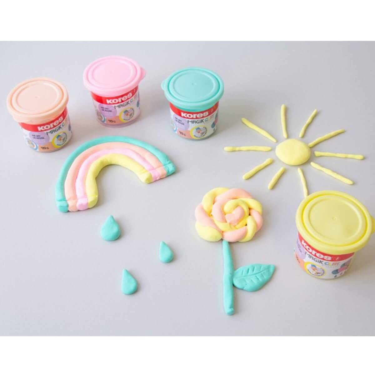 Plastilina Kores Magic Clay PASTEL, 40 g/culoare, 4 culori basic/set