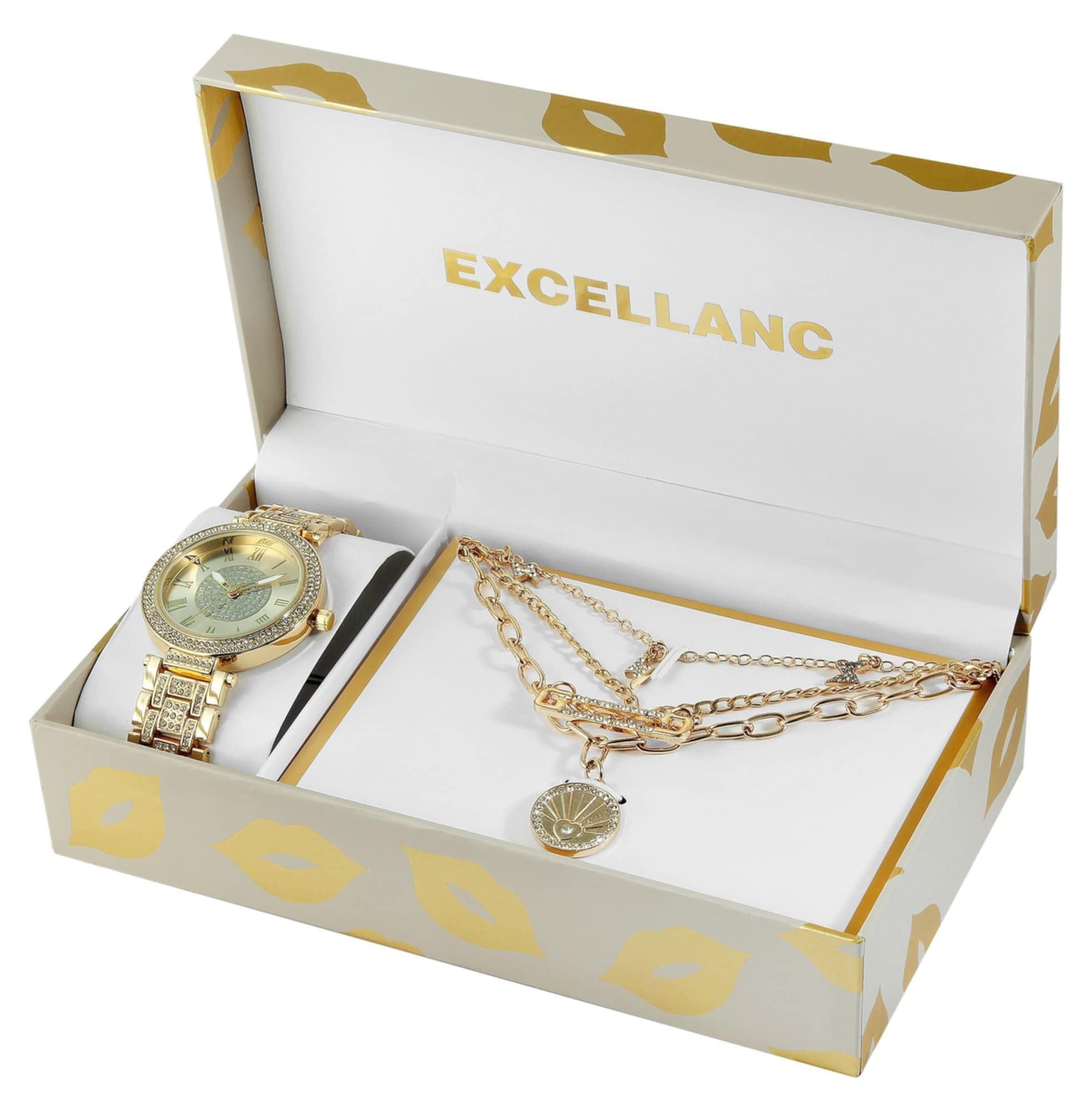 Set cadou Excellanc cu ceas de mana de dama si trei lanturi