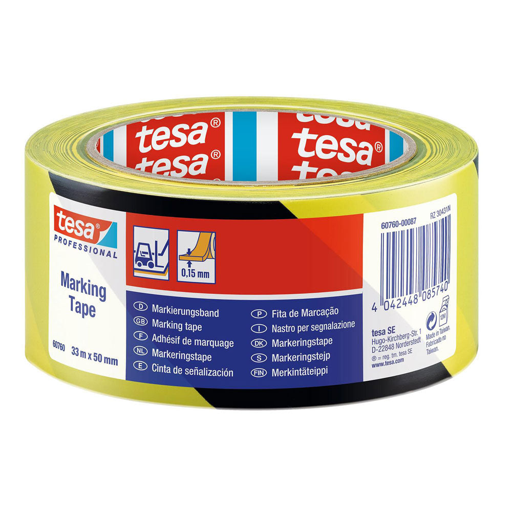 BANDA ADEZIVA MARCARE GALBEN/NEGRU 33M 50MM TESA