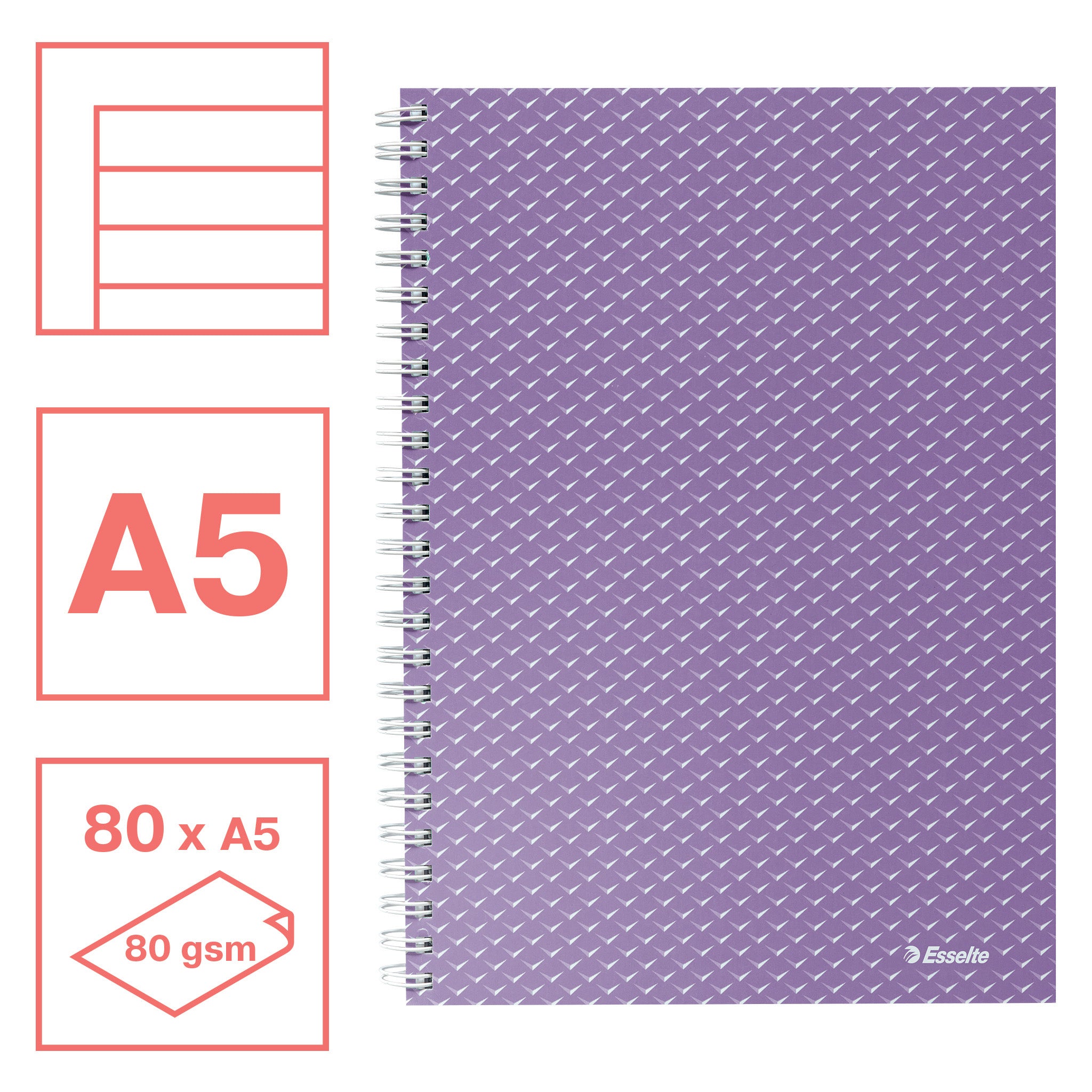 CAIET BIROU SPIRA A5 80 FILE DICTANDO LAVANDA COPERTA CARTON COLOUR'BREEZE ESSELTE