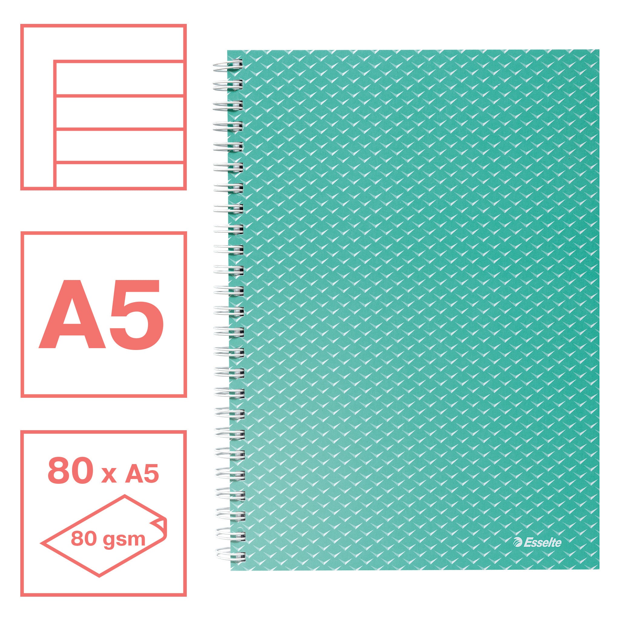 CAIET BIROU SPIRA A5 80 FILE DICTANDO VERDE COPERTA CARTON COLOUR'BREEZE ESSELTE