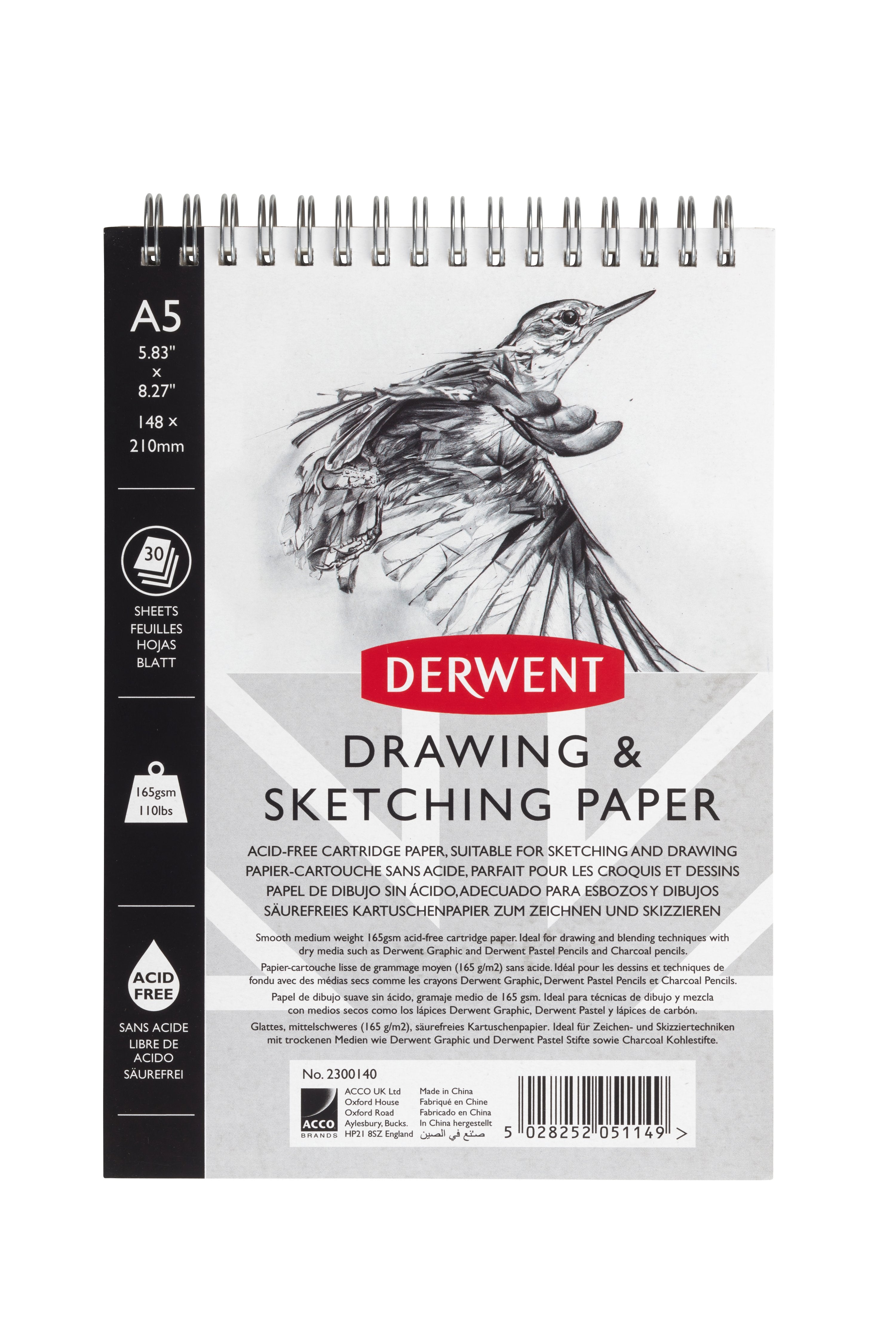 CAIET SPIRA PENTRU SCHITE SI DESEN A5 30 FILE 165G PROFESSIONAL DERWENT