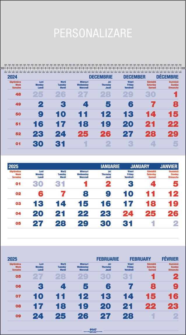 CALENDAR PERETE TRIPTIC ALBASTRU 12 FILE EGO