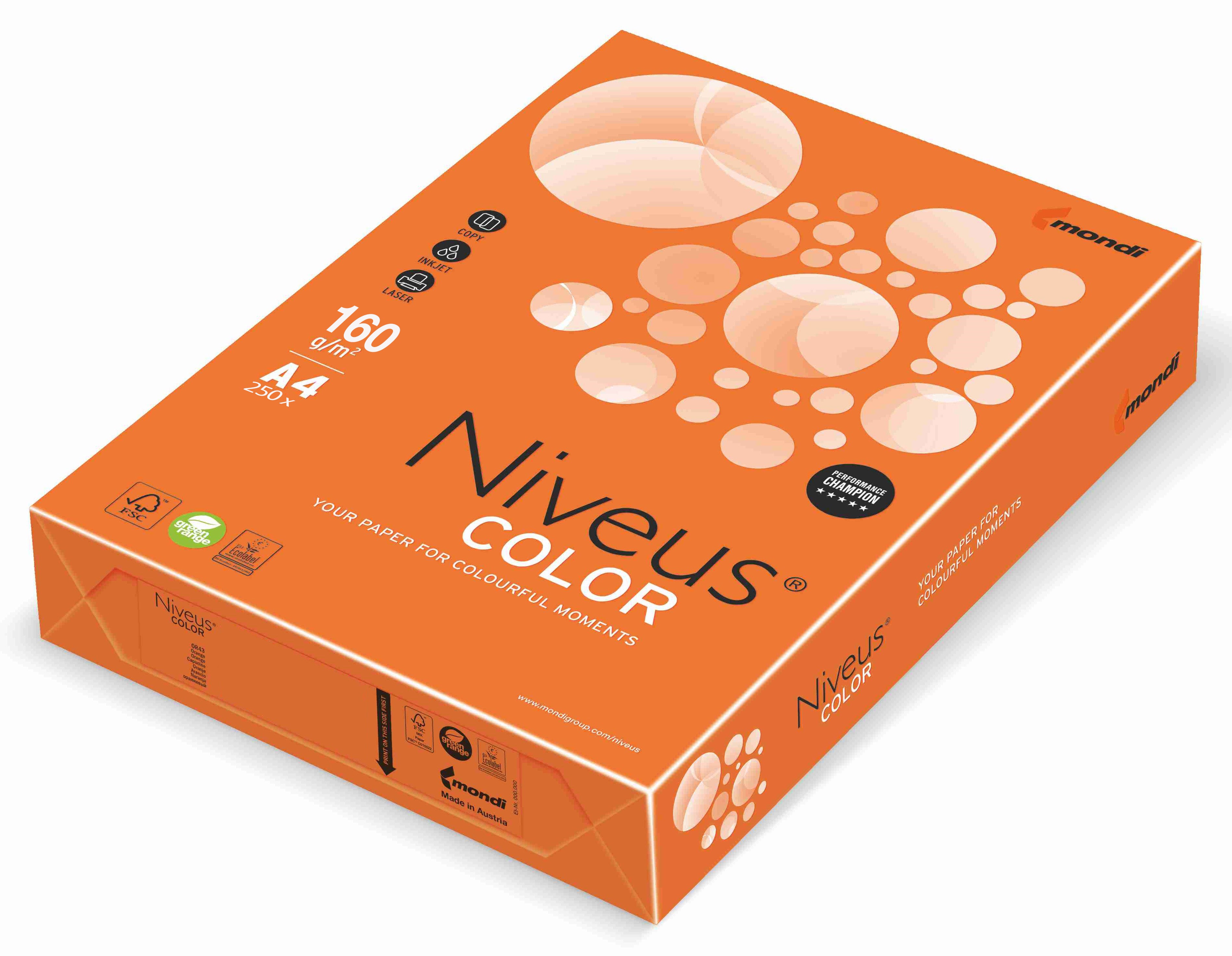 CARTON COPIATOR A4 PORTOCALIU INTENS 160G 250/TOP OR43 NIVEUS