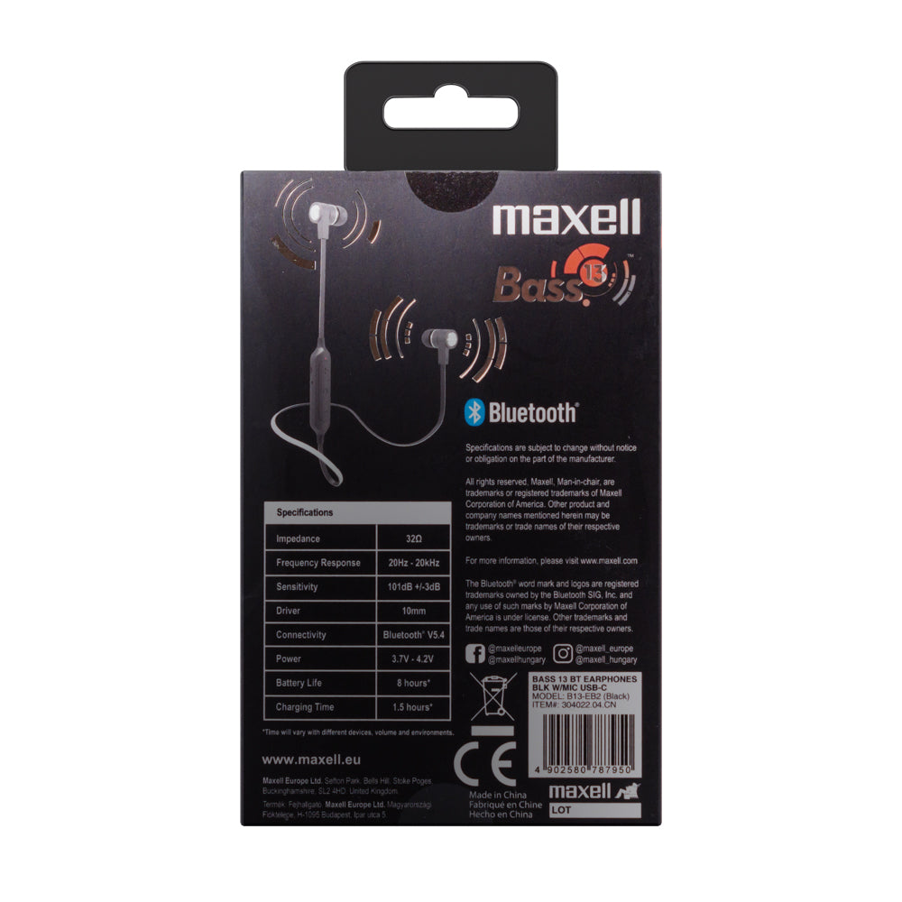 CASTI FARA FIR BLUETOOTH CU MICROFON BASS-13 NEGRE MAXELL