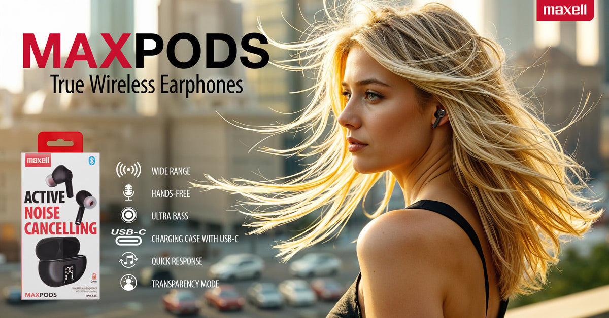 CASTI FARA FIR BLUETOOTH TWS MAXPODS TIP EARBUDS NEGRE MAXELL