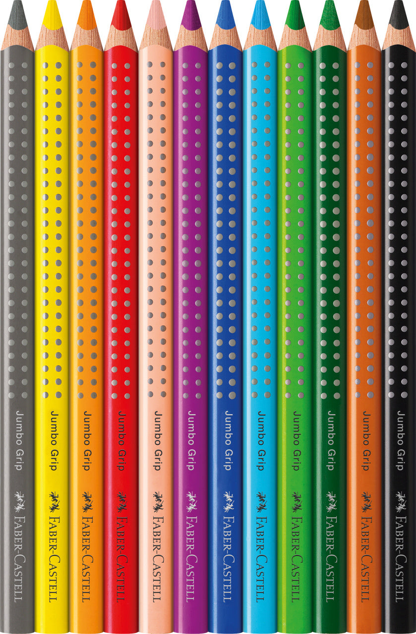 CREIOANE COLORATE 12 CULORI + ASCUTITOARE JUMBO GRIP FABER-CASTE