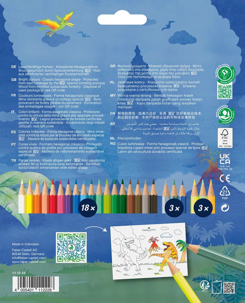 CREIOANE COLORATE 18+6 CULORI DINOZAURI FABER-CASTELL