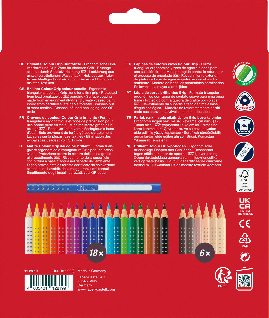 CREIOANE COLORATE 18+6 CULORI + TONURILE PIELII GRIP 2001 FABER-CASTELL