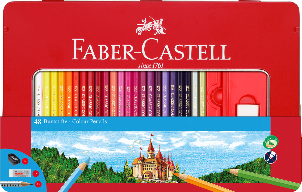 CREIOANE COLORATE 48 CULORI + 4 ACCESORII CUTIE METAL FABER-CAST