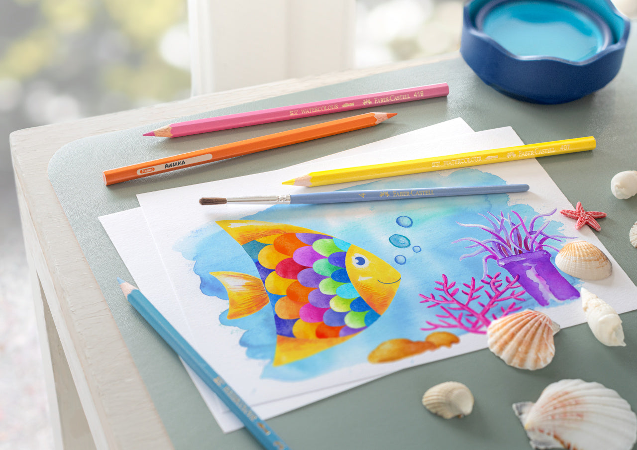 CREIOANE COLORATE ACUARELA 12 BUC + PENSULA FABER-CASTELL