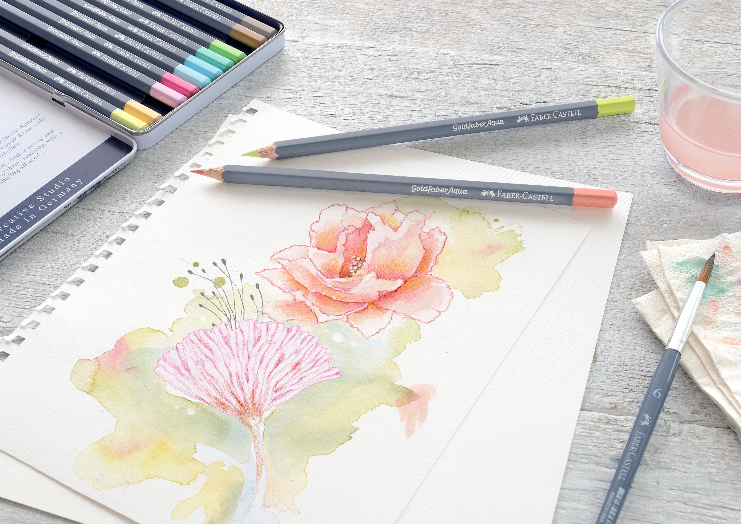 CREIOANE COLORATE AQUARELLE 12 CULORI PASTEL GOLDFABER CUT. METAL FABER CASTELL