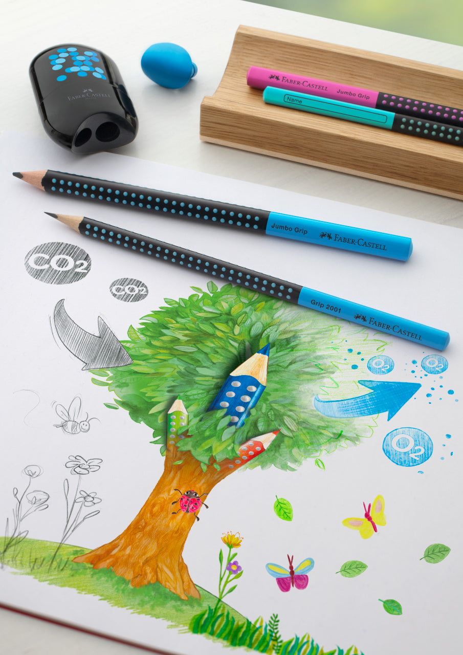 CREION GRAFIT B JUMBO GRIP TWO TONE NEGRU-ALBASTRU 2022 FABER-CASTELL