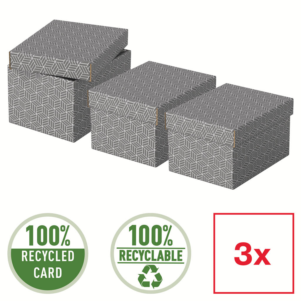 CUTIE DEPOZITARE CU CAPAC 25 x 20 x 15 CM GRI RECYCLED ESSELTE