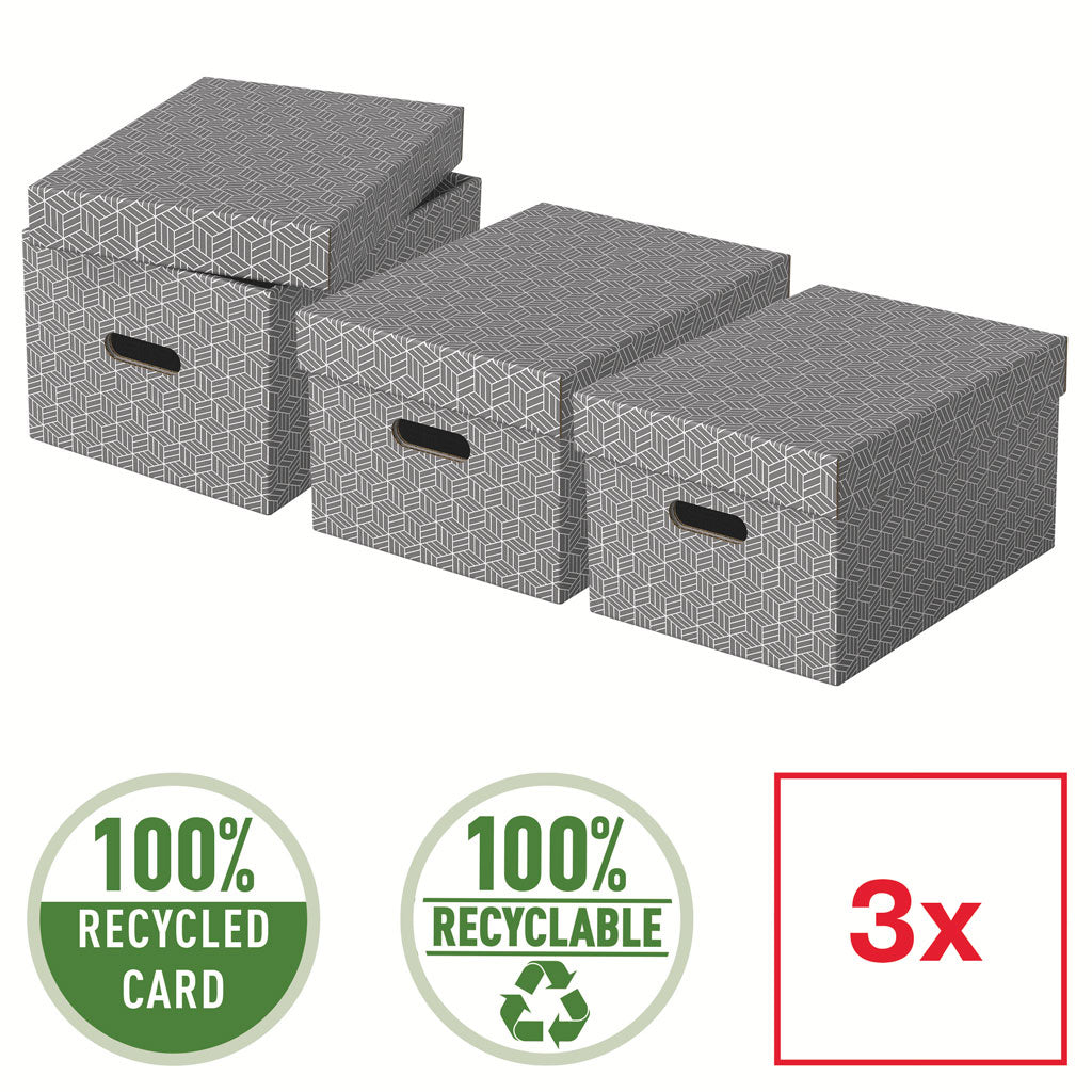 CUTIE DEPOZITARE CU CAPAC 36 x 26 x 20CM GRI RECYCLED FSC 3/SET ESSELTE