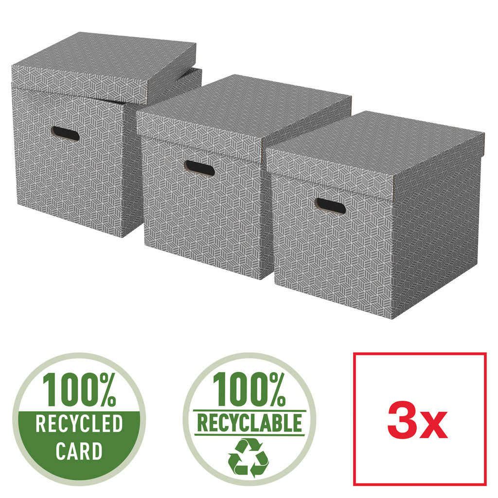 CUTIE DEPOZITARE CU CAPAC 36 x 32 x 31CM GRI RECYCLED FSC 3/SET ESSELTE