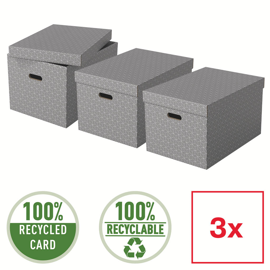 CUTIE DEPOZITARE CU CAPAC 51 x 35 x 30 CM GRI RECYCLED FSC 3/SET ESSELTE