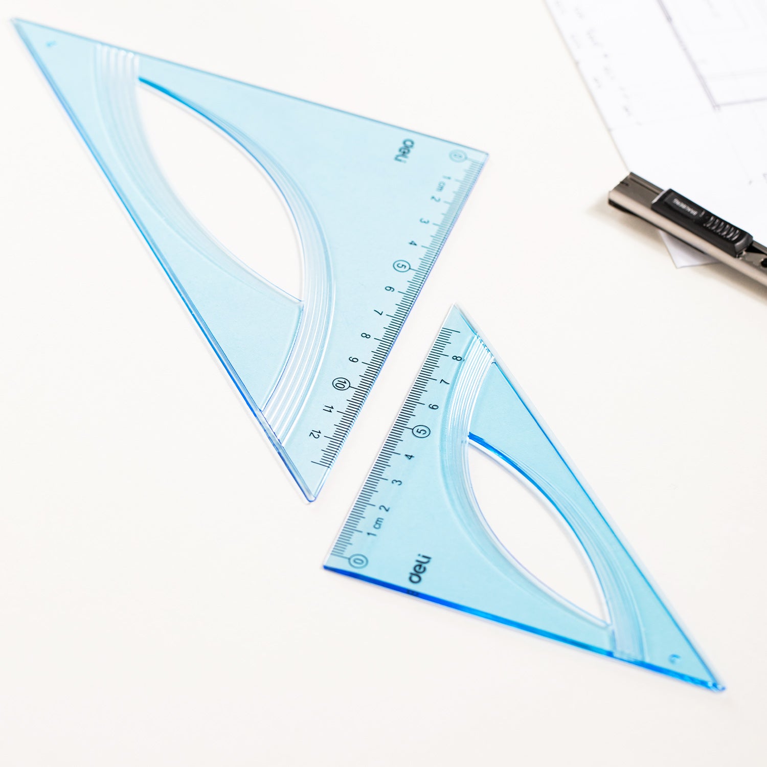 ECHER 12CM 45GRADE ALBASTRU TRANSPARENT DELI