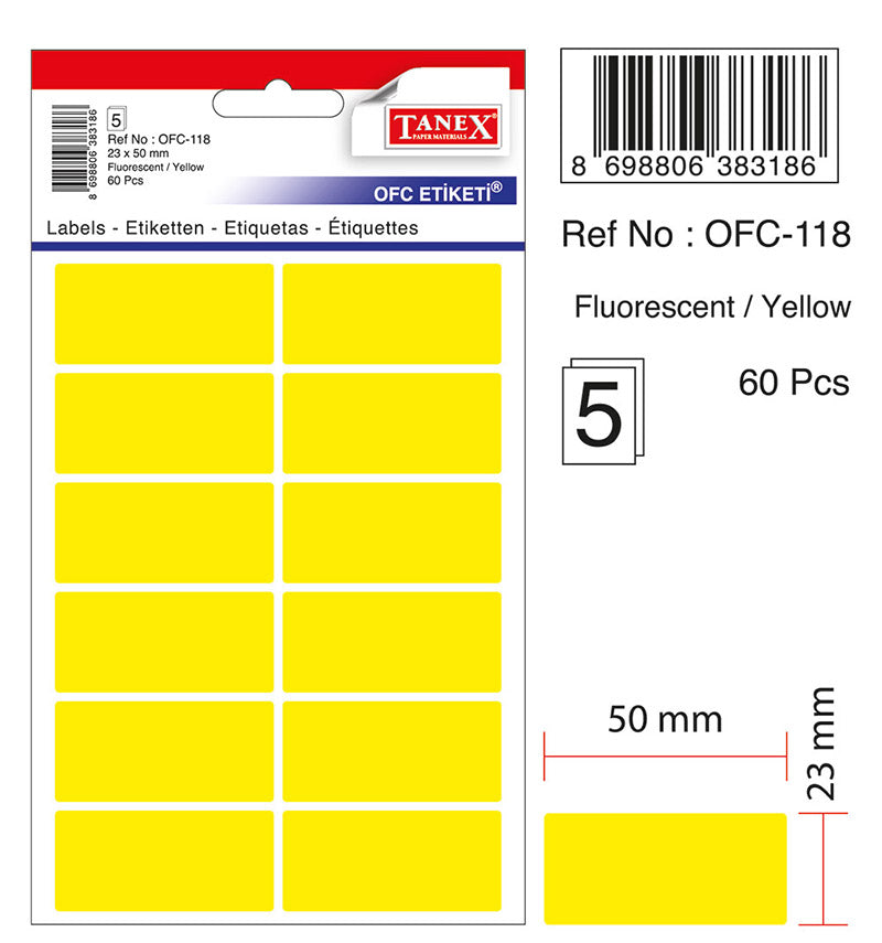 ETICHETE 23*50MM COLTURI ROTUNDE GALBENE 60/SET TANEX