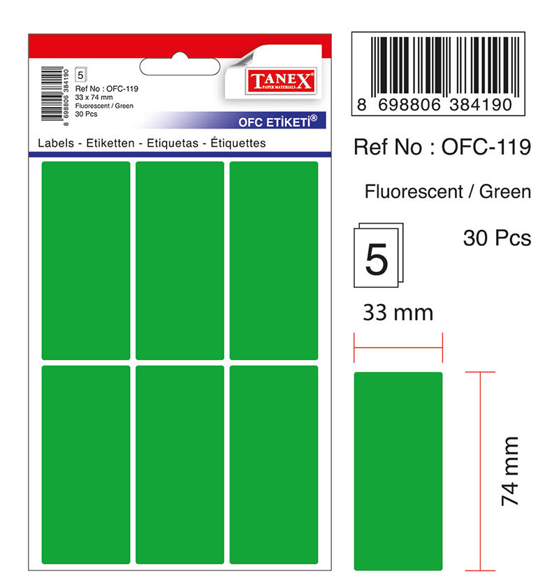 ETICHETE 33*74MM COLTURI ROTUNDE VERZI 30/SET TANEX