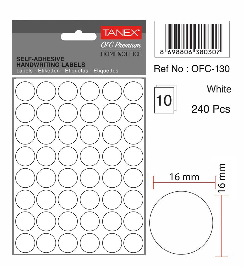 ETICHETE ROTUNDE 16MM ALBE 480/TIPLA TANEX