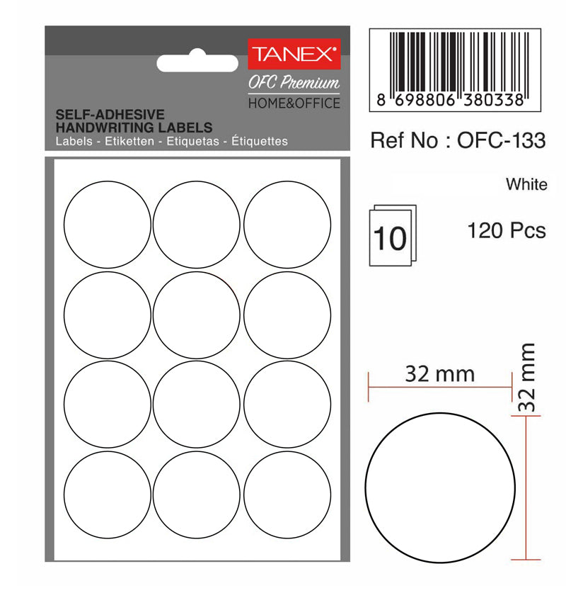 ETICHETE ROTUNDE 32MM ALBE 120/TIPLA TANEX