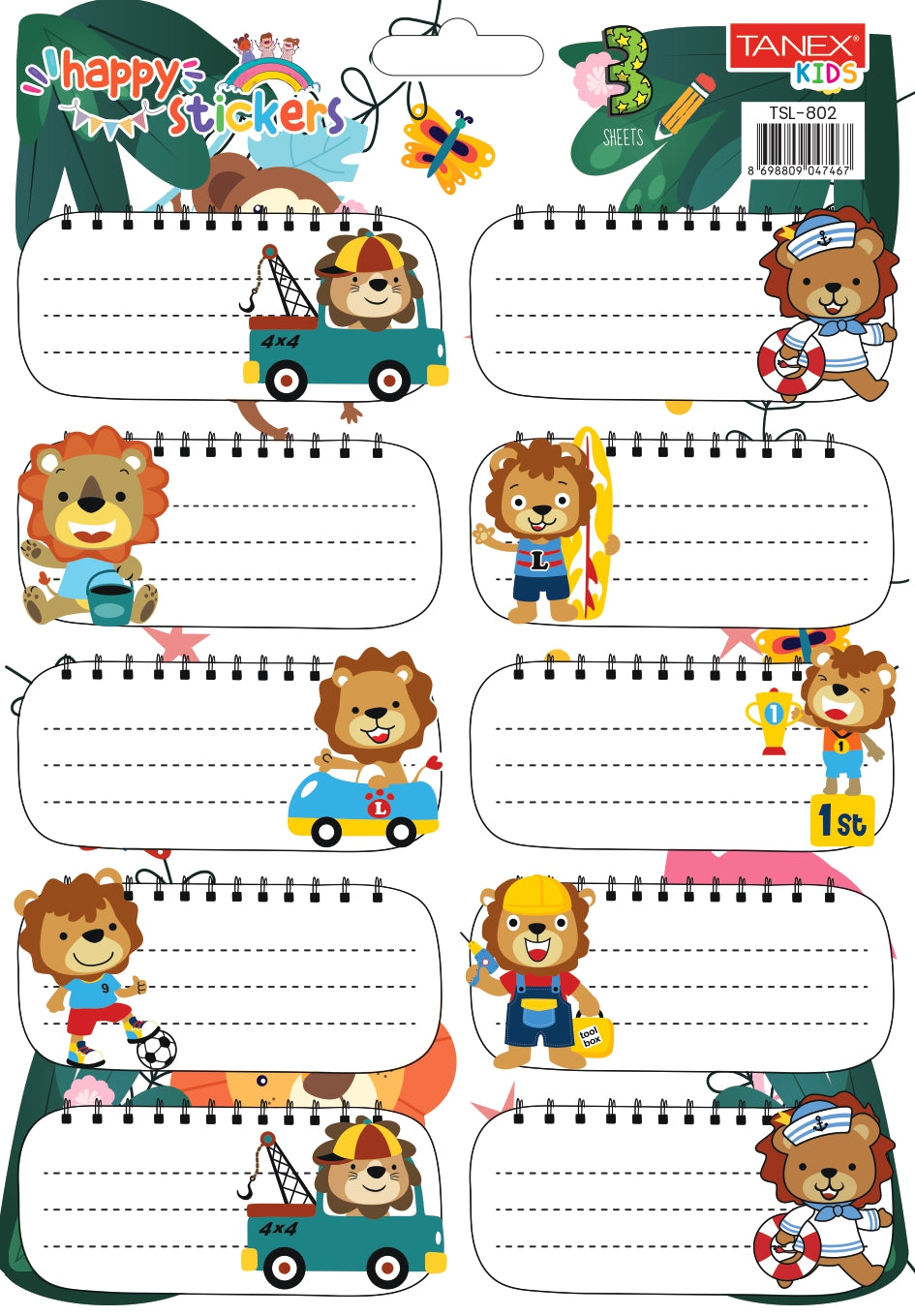ETICHETE SCOLARE 30/SET LIONS TLS-802 TANEX