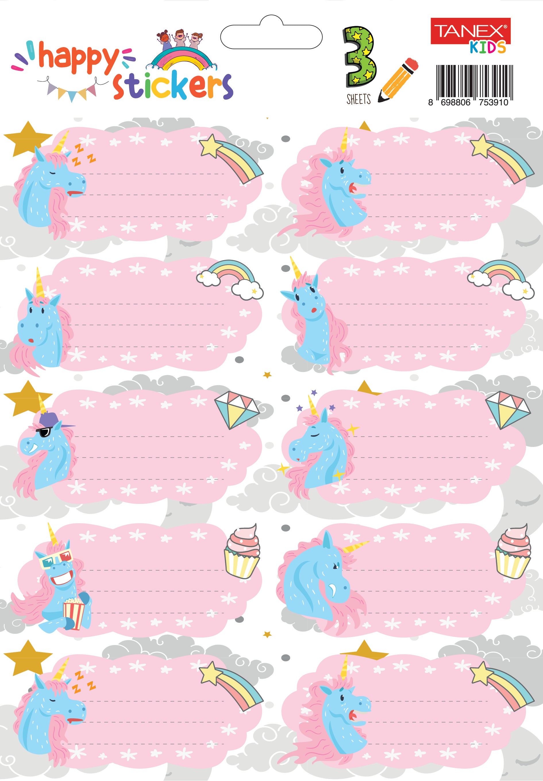 ETICHETE SCOLARE 30/SET UNICORNI TLS-727 TANEX