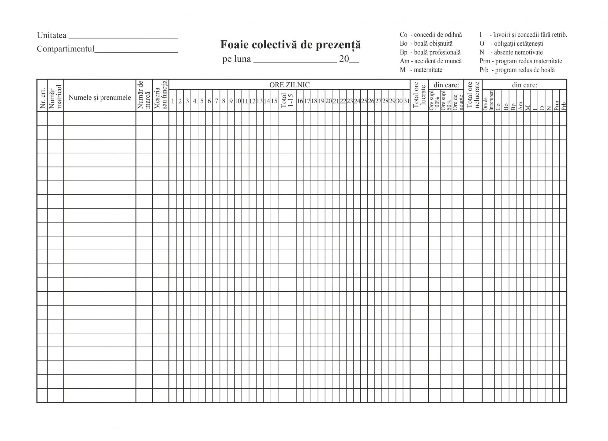 FOAIE COLECTIVA DE PREZENTA