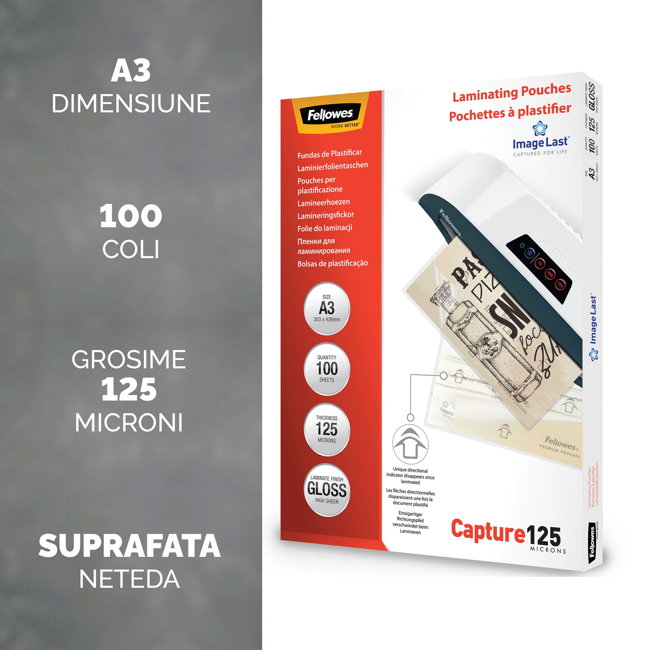 FOLIE A3 125 MICRONI 100/TOP FELLOWES