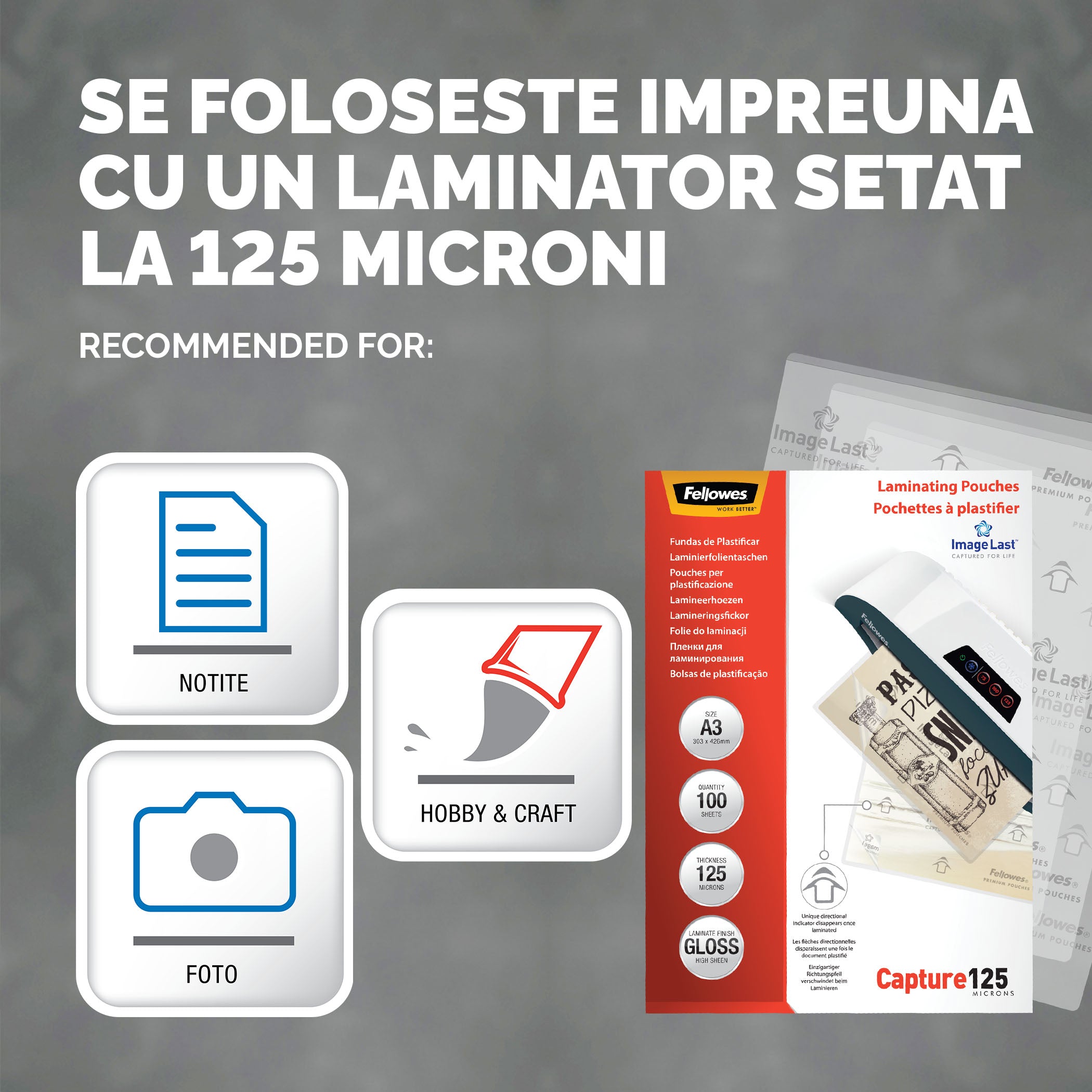 FOLIE A3 125 MICRONI 100/TOP FELLOWES