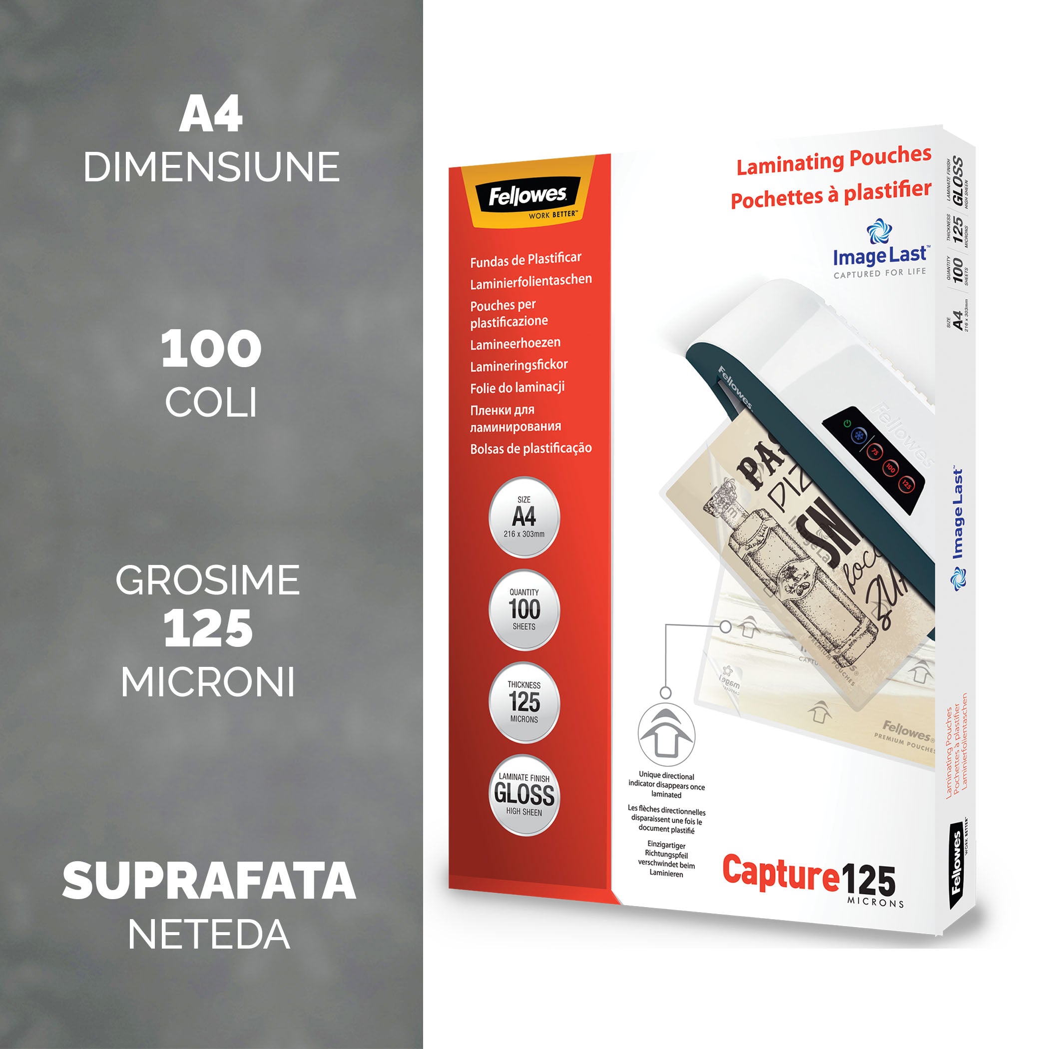 FOLIE A4 125 MICRONI 100/TOP FELLOWES