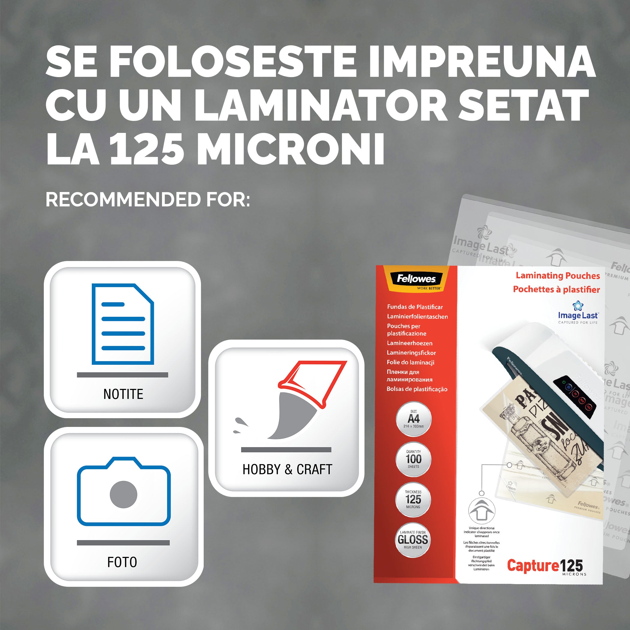 FOLIE A4 125 MICRONI 100/TOP FELLOWES