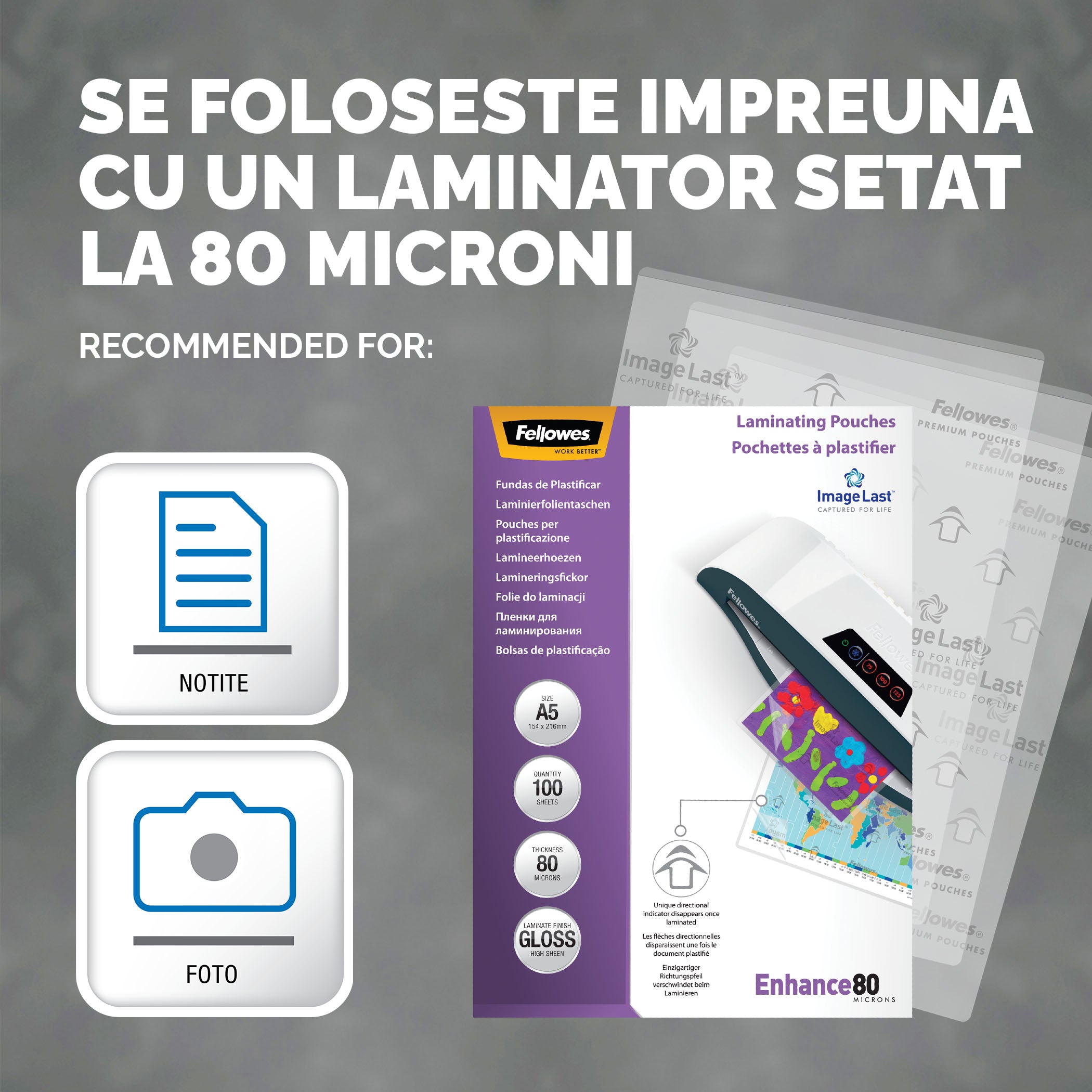 FOLIE A5 80 MICRONI 100/TOP FELLOWES