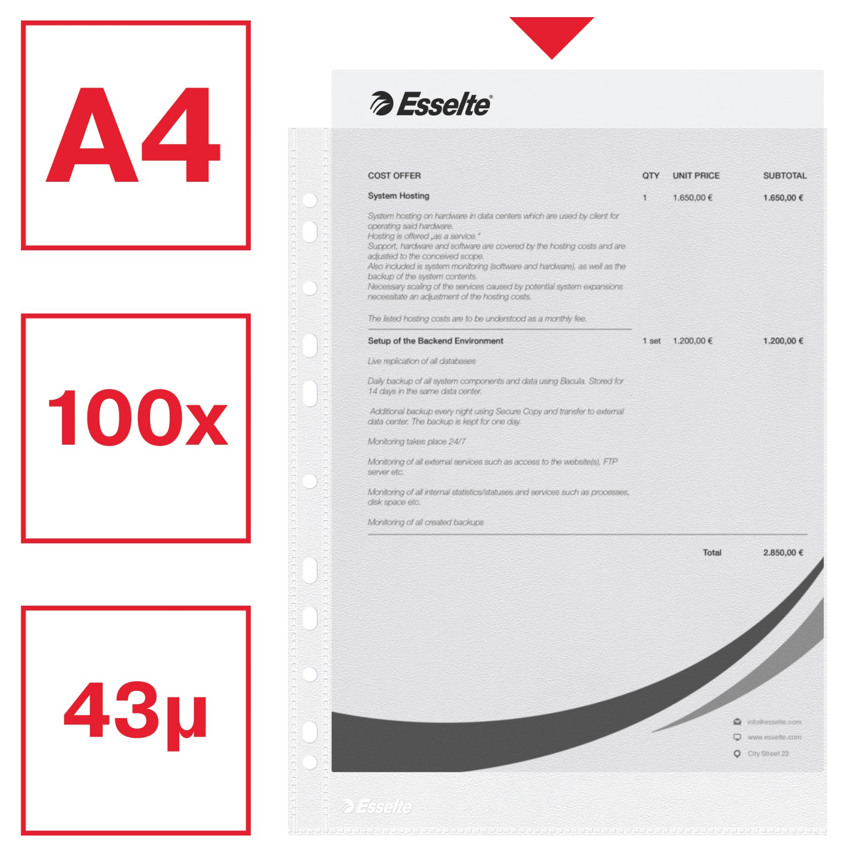 FOLIE PROTECTIE A4 43 MICRONI 100/SET ESSELTE
