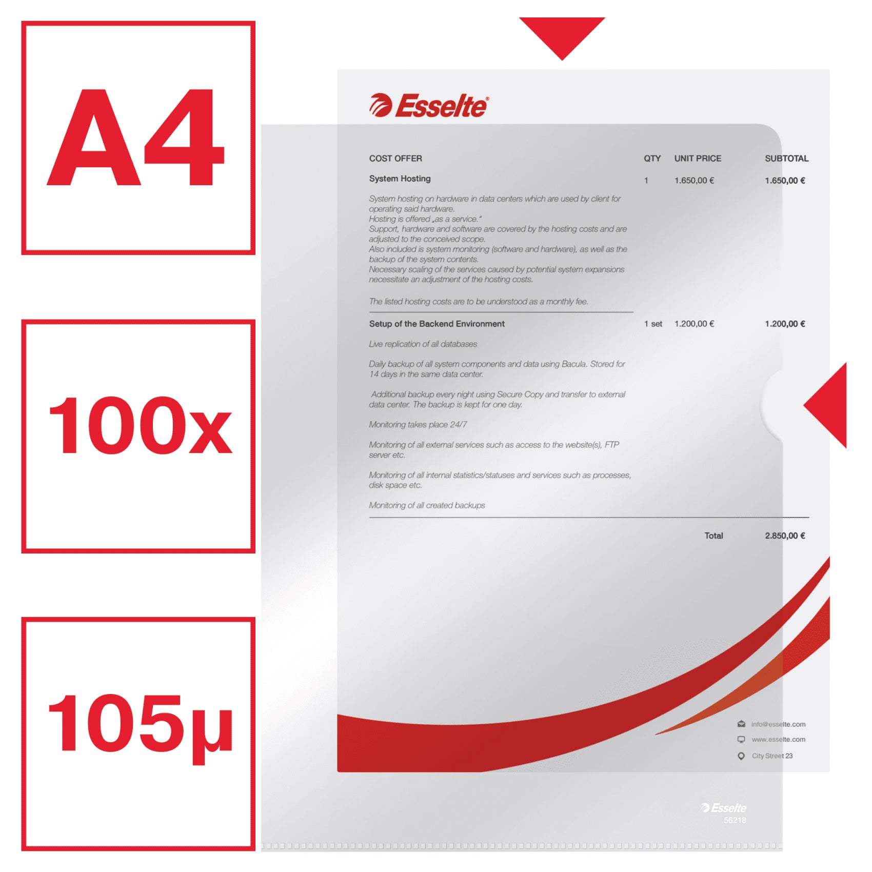 FOLIE PROTECTIE A4 CRISTAL 105 MICRONI 100/TOP DESCHIDERE L ESSELTE