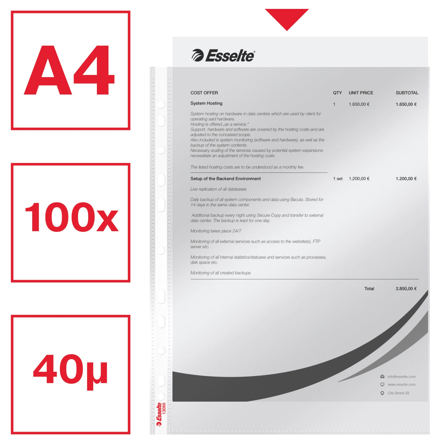 FOLIE PROTECTIE A4 CRISTAL 40 MICRONI 100/TOP ESSELTE
