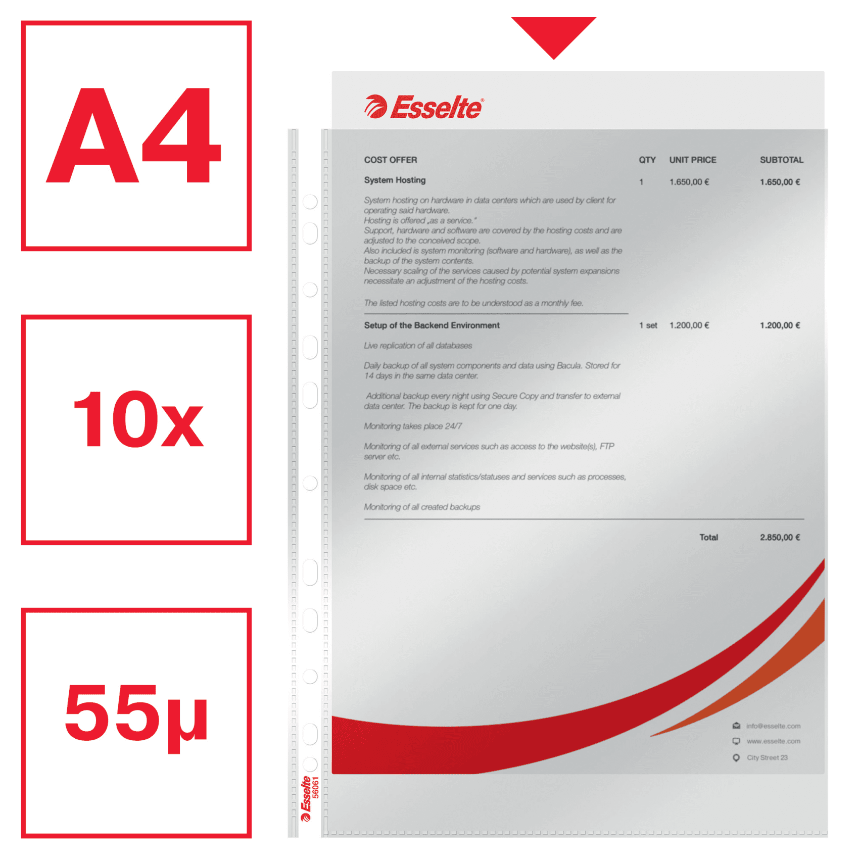 FOLIE PROTECTIE A4 CRISTAL 55 MICRONI 10/SET ESSELTE